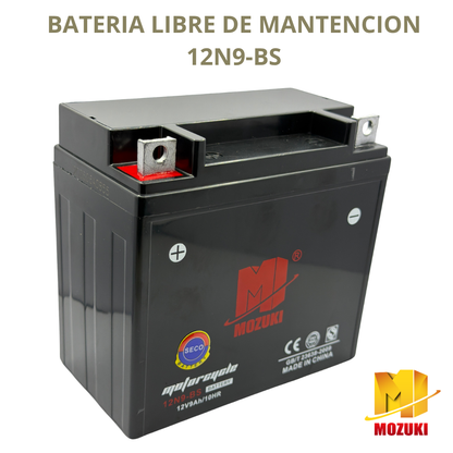 BATERIA 12N9AMP ALTA(BORNE IZQ) MOZUKI